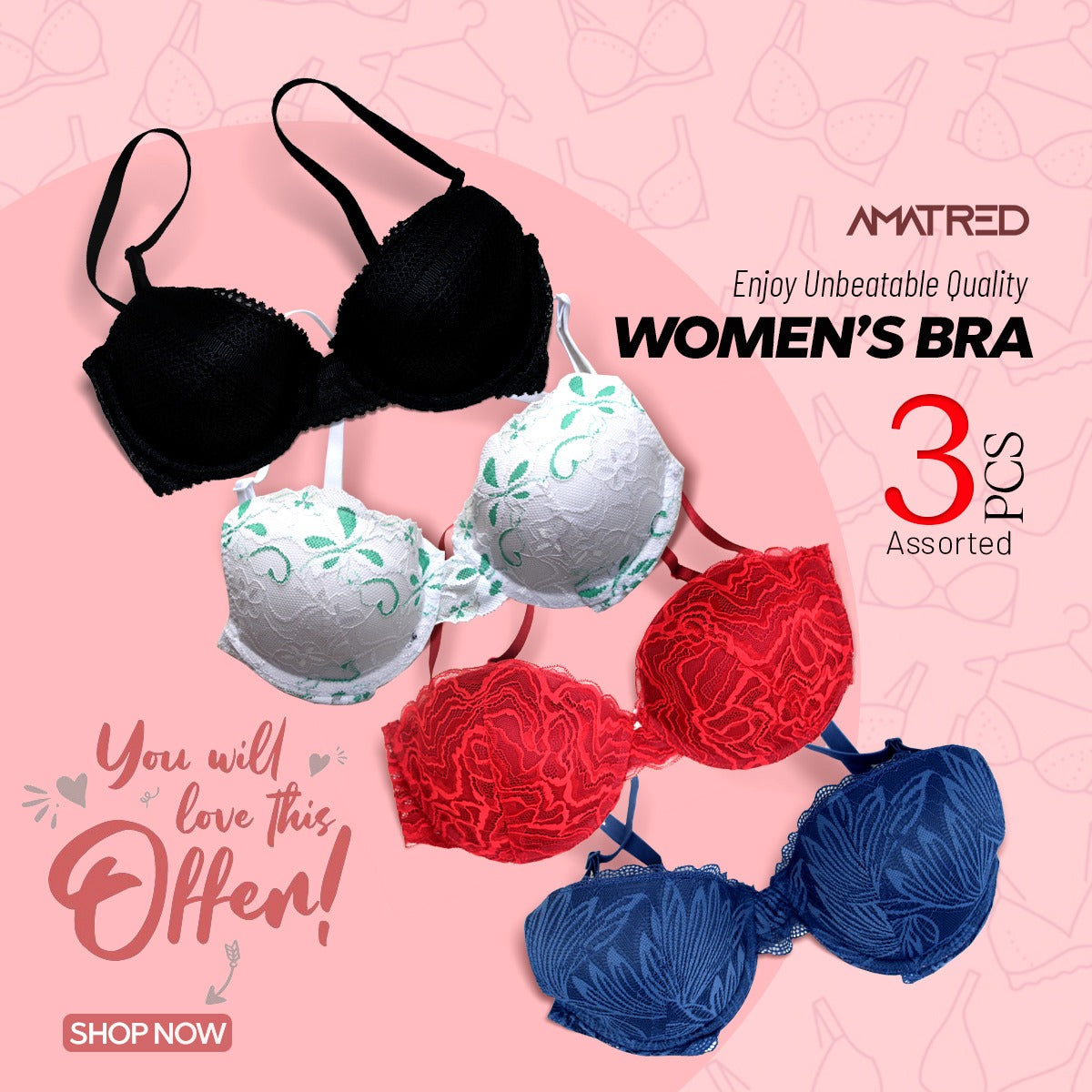 ToBeInStyle Women's Pack of 6 Wired Padded Lace Bras with Adjustable Straps,  6-pack Intricate Lace Detail, 32B : : Clothing, Shoes & Accessories