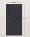 A dark charcoal gray rectangular mat with a wavy, textured pattern, shown with dimension lines indicating a width of 20 inches and a height of 40 inches against a light beige background.