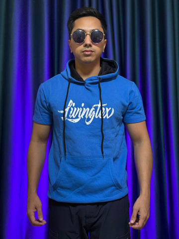 প্রিমিয়াম পুলোভার নীল হাফ-স্লীভ HOODIE