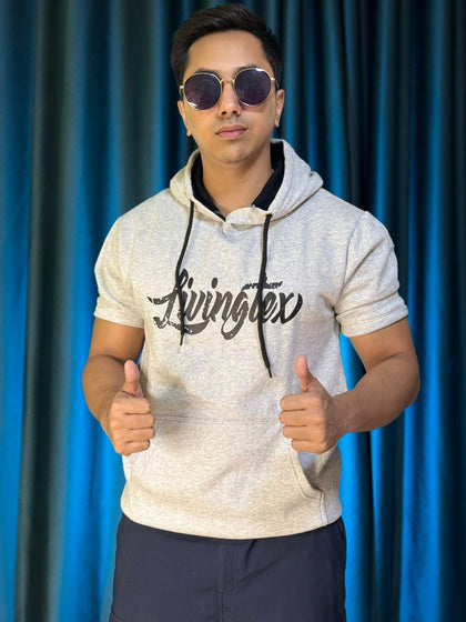 প্রিমিয়াম পুলোভার গ্রে হাফ-স্লীভ HOODIE