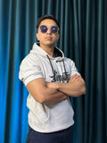 প্রিমিয়াম পুলোভার গ্রে হাফ-স্লীভ HOODIE
