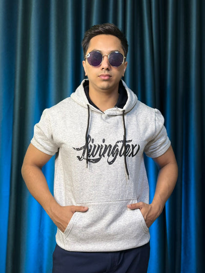 প্রিমিয়াম পুলোভার গ্রে হাফ-স্লীভ HOODIE