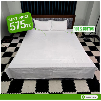 100% 3pcs Cotton Bedsheet (FZK-White)