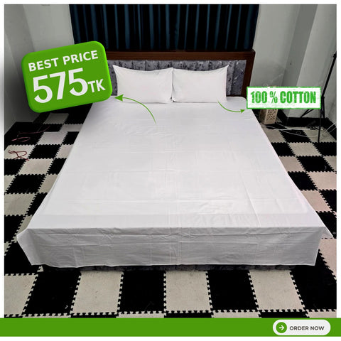 100% 3pcs Cotton Bedsheet (FZK-White)