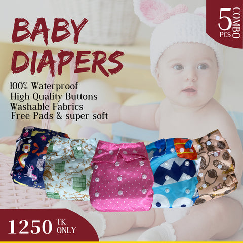 5 Pcs  Printed Baby Diaper