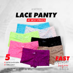 5Pcs Ladies Lace Panty Set - 100% Cotton (Assorted)