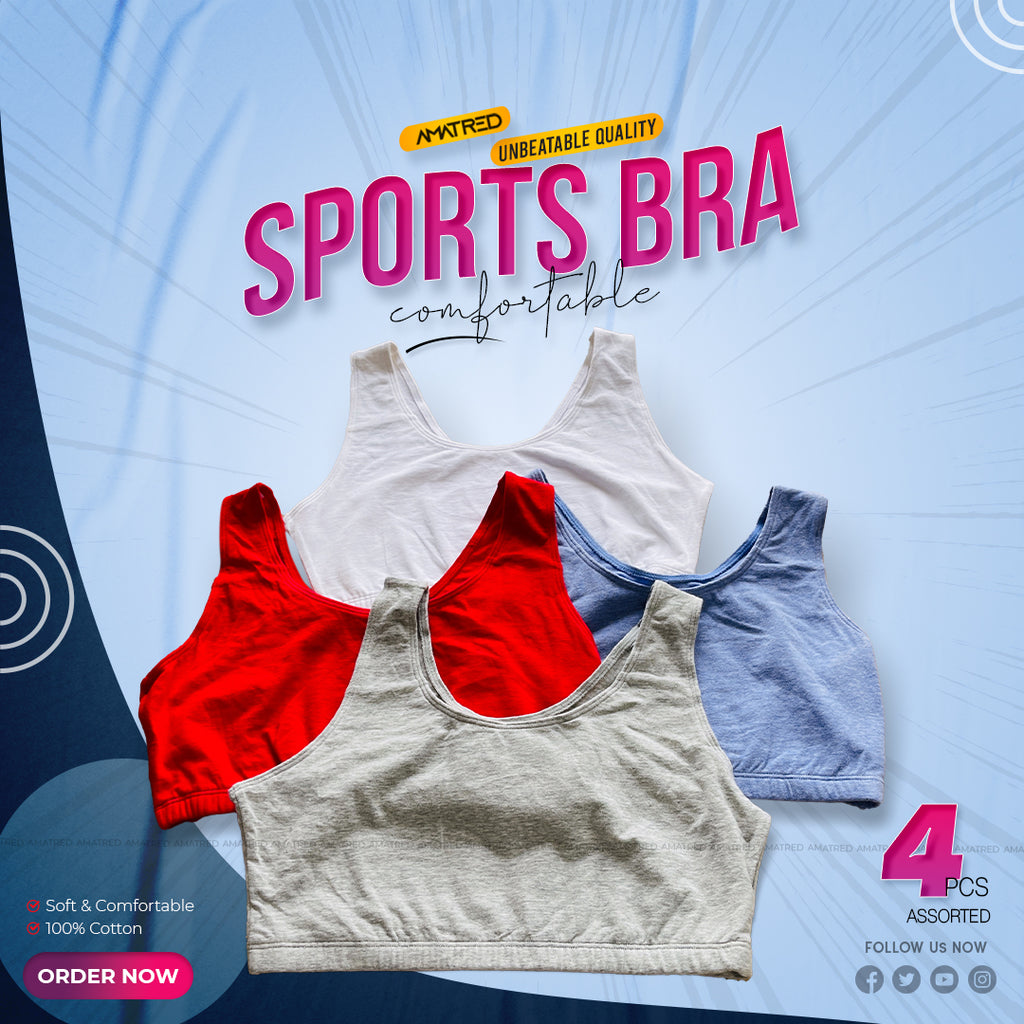 Premium Ladies Sports Bra - 100% Cotton (4pcs Assorted) – Nurjahan Fabrics